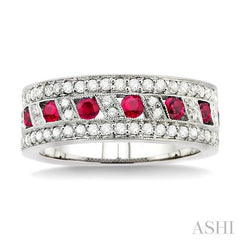 2.6 MM Round Cut Ruby and 5/8 Ctw Round Cut Diamond Precious Band in 18K White Gold