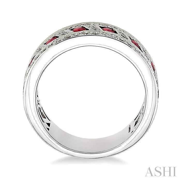 2.6 MM Round Cut Ruby and 5/8 Ctw Round Cut Diamond Precious Band in 18K White Gold