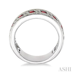 2.6 MM Round Cut Ruby and 5/8 Ctw Round Cut Diamond Precious Band in 18K White Gold