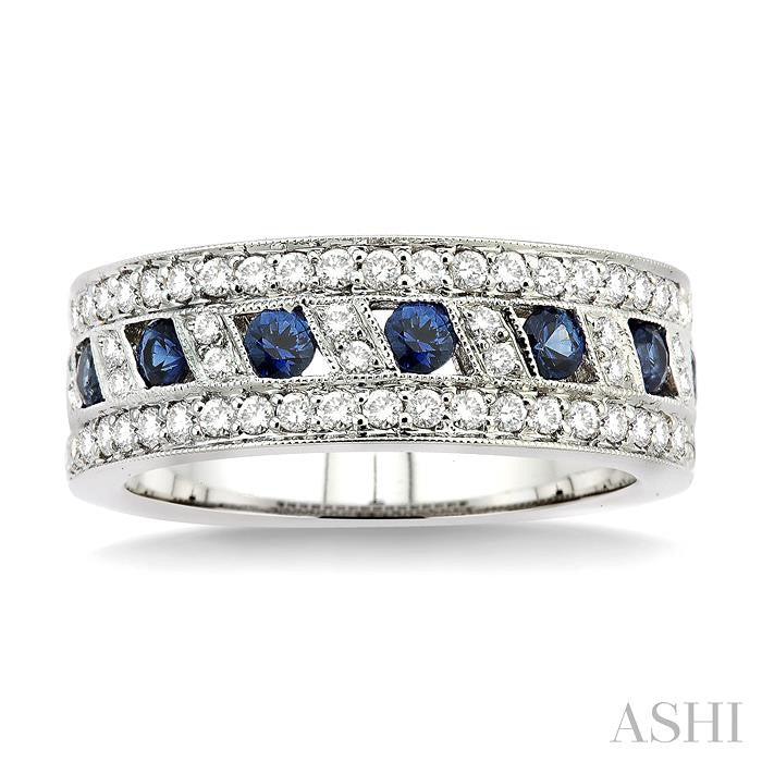 2.6 MM Round Cut Sapphire and 5/8 Ctw Round Cut Diamond Precious Band in 18K White Gold