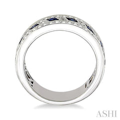 2.6 MM Round Cut Sapphire and 5/8 Ctw Round Cut Diamond Precious Band in 18K White Gold