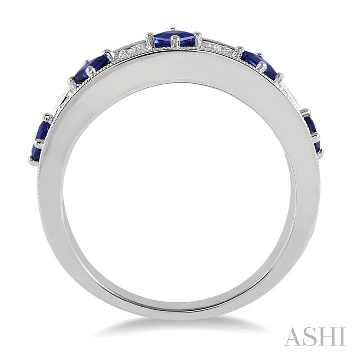 2.5 MM Princess Cut Sapphire and 1/6 Ctw Round Cut Diamond Precious Band in 14K White Gold