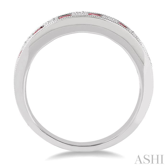 2.5 MM Round Cut Ruby and 1/10 Ctw Round Cut Diamond Precious Band in 14K White Gold