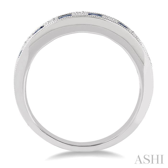 2.5 MM Round Cut Sapphire and 1/10 Ctw Round Cut Diamond Precious Band in 14K White Gold