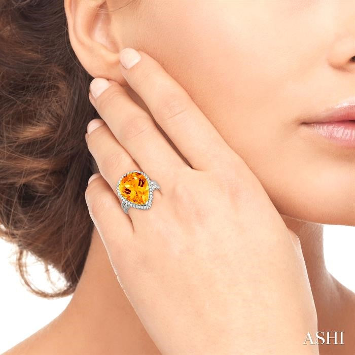16x13 MM Pear Shape Citrine and 1/3 Ctw Round Cut Diamond Semi-Precious Ring in 14K White Gold
