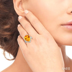 16x13 MM Pear Shape Citrine and 1/3 Ctw Round Cut Diamond Semi-Precious Ring in 14K White Gold