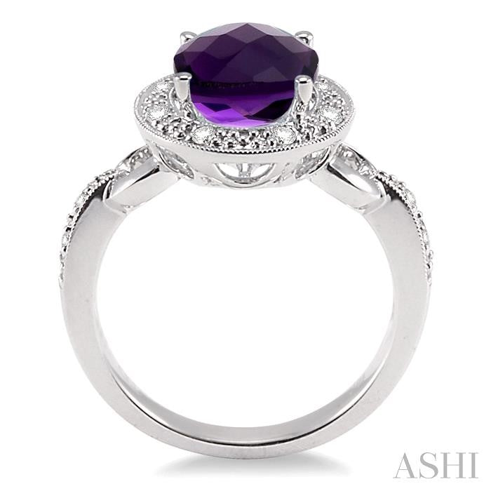 10x8 MM Oval Cut Amethyst and 1/6 Ctw Round Cut Diamond Semi-Precious Ring in 14K White Gold