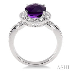 10x8 MM Oval Cut Amethyst and 1/6 Ctw Round Cut Diamond Semi-Precious Ring in 14K White Gold