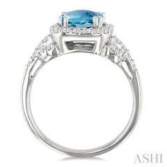 7x7mm Cushion Shape Aquamarine and 1/2 Ctw Round Cut Diamond Ring in 14K White Gold