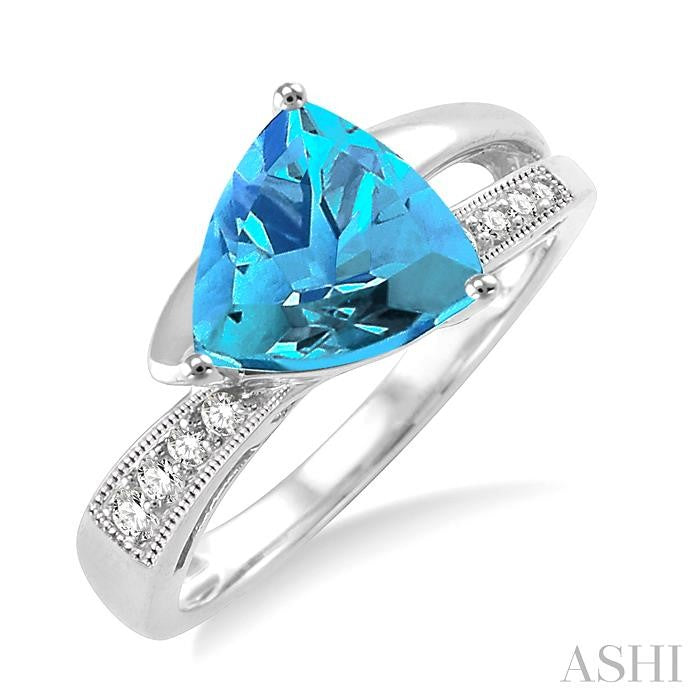 8x8 MM Trillion Cut Blue Topaz and 1/20 Ctw Round Cut Diamond Ring in 10K White Gold