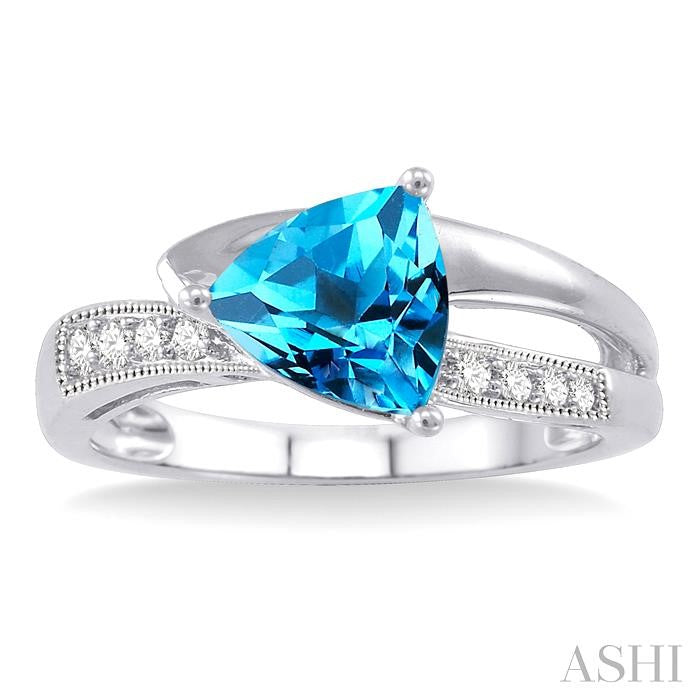 8x8 MM Trillion Cut Blue Topaz and 1/20 Ctw Round Cut Diamond Ring in 10K White Gold