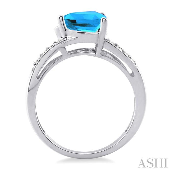 8x8 MM Trillion Cut Blue Topaz and 1/20 Ctw Round Cut Diamond Ring in 10K White Gold