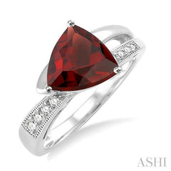 8x8 MM Trillion Cut Garnet and 1/20 Ctw Round Cut Diamond Ring in 10K White Gold
