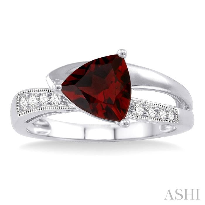 8x8 MM Trillion Cut Garnet and 1/20 Ctw Round Cut Diamond Ring in 10K White Gold