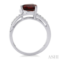 8x8 MM Trillion Cut Garnet and 1/20 Ctw Round Cut Diamond Ring in 10K White Gold
