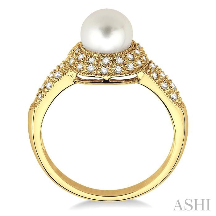 6.5 MM Cultured Pearl and 1/4 Ctw Round Cut Diamond Ring in 10K Yellow Gold