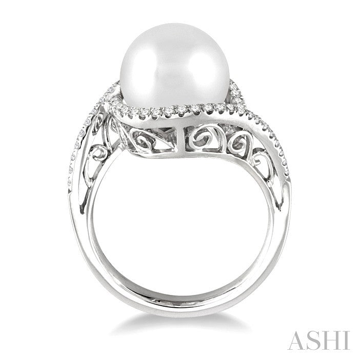 11 MM Cultured Pearl and 1/3 Ctw Round Cut Diamond Ring in 14K White Gold