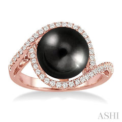 11 MM Black Cultured Pearl and 1/3 Ctw Round Cut Diamond Ring in 14K Rose Gold