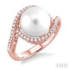 11 MM Cultured Pearl and 1/3 Ctw Round Cut Diamond Ring in 14K Rose Gold
