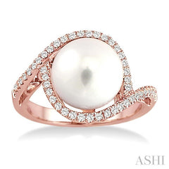 11 MM Cultured Pearl and 1/3 Ctw Round Cut Diamond Ring in 14K Rose Gold