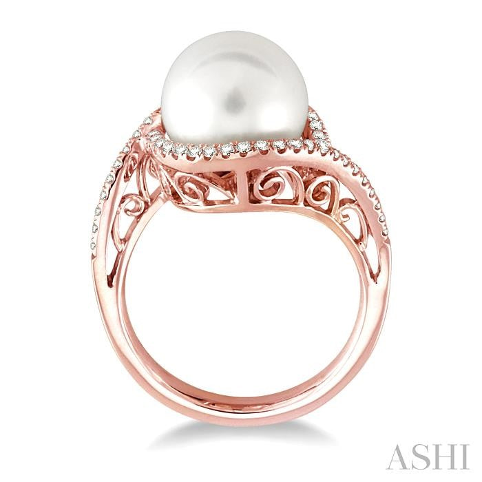 11 MM Cultured Pearl and 1/3 Ctw Round Cut Diamond Ring in 14K Rose Gold
