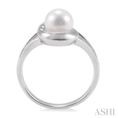6.5 MM Round Shape Cultured Pearl and 1/20 Ctw Round Cut Diamond Ring in 10K White Gold