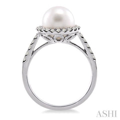 9 MM Cultured Pearl and 3/8 Ctw Round Cut Diamond Ring in 14K White Gold