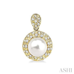 6 MM Cultured Pearl and 1/3 Ctw Round Cut Diamond Earrings in 14K Yellow Gold