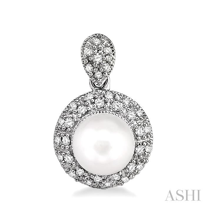 6 MM Cultured Pearls and 1/3 Ctw Single Cut Diamond Earrings in 10K White Gold