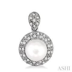 6 MM Cultured Pearls and 1/3 Ctw Single Cut Diamond Earrings in 10K White Gold