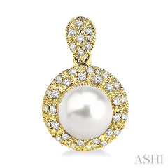 6x6 MM Cultured Pearls and 1/3 Ctw Single Cut Diamond Earrings in 10K Yellow Gold