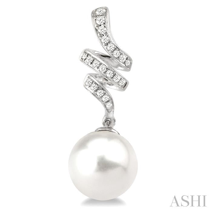 9 MM Cultured Pearls and 1/5 Ctw Round Cut Diamond Earrings in 14K White Gold