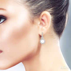 6X6 MM Round Shape Cultured Pearl and 1/8 Ctw Cutwork Marquise Round Cut Diamond Fashion Earring in 10K White Gold