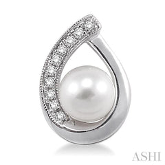 6x6 MM Round Shape Cultured Pearls and 1/10 Ctw Round Cut Diamond Earrings in 10K White Gold