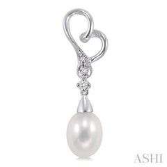 8x6 MM Cultured Pearls and 1/20 Ctw Round Cut Diamond Earrings in 14K White Gold