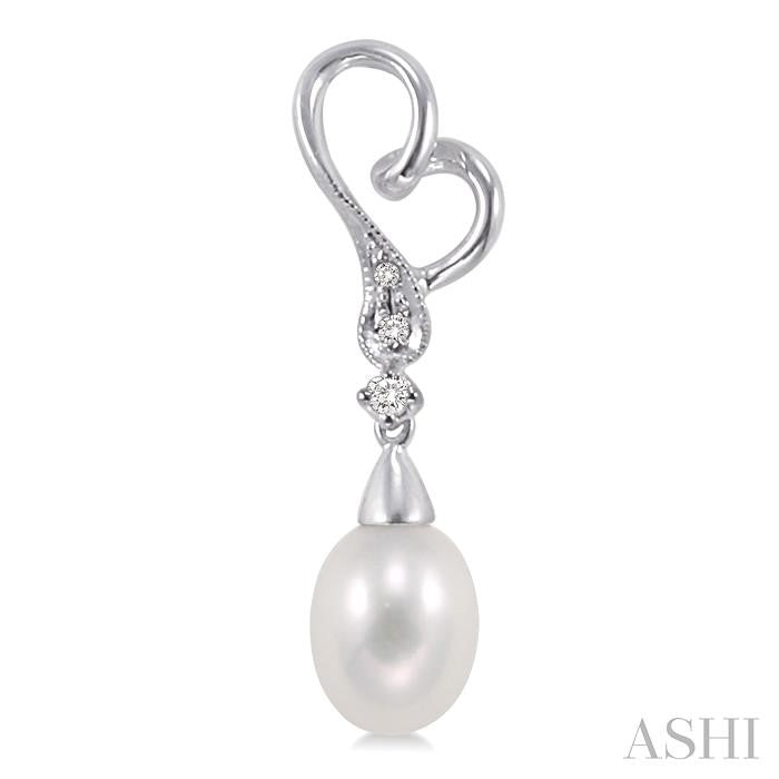 8x6 MM Cultured Pearls and 1/20 Ctw Round Cut Diamond Earrings in 10K White Gold