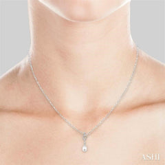 9x7 MM Briolette Cut Cultured Pearl and 1/20 Ctw Round Cut Diamond Drop Pendant in 10K White Gold with Chain