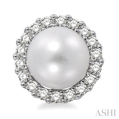 8 MM Cultured Pearls and 1/3 Ctw Round Cut Diamond Earrings in 14K White Gold