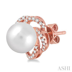 7 MM Cultured Pearls and 1/5 Ctw Round Cut Diamond Earrings in 14K Rose Gold