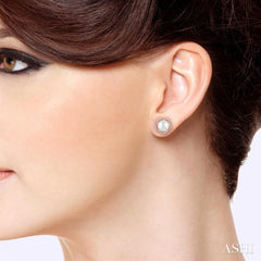 7 MM Cultured Pearls and 1/5 Ctw Round Cut Diamond Earrings in 14K Rose Gold