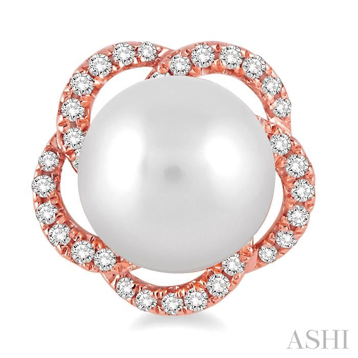 7 MM Cultured Pearls and 1/5 Ctw Single Cut Diamond Earrings in 14K Rose Gold