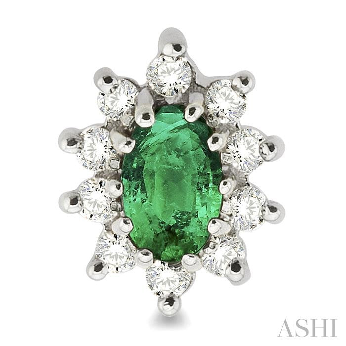 5x3MM Oval Cut Emerald and 1/4 Ctw Round Cut Diamond Earrings in 14K White Gold