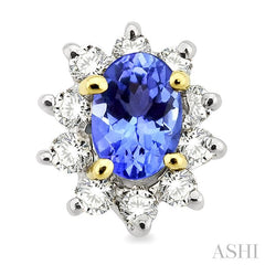 6x4MM Oval Cut Tanzanite and 1/2 Ctw Round Cut Diamond Earrings in 14K Yellow Gold