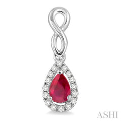 5x3 MM Pear Shape Ruby and 1/6 Ctw Round Cut Diamond Earrings in 14K White Gold