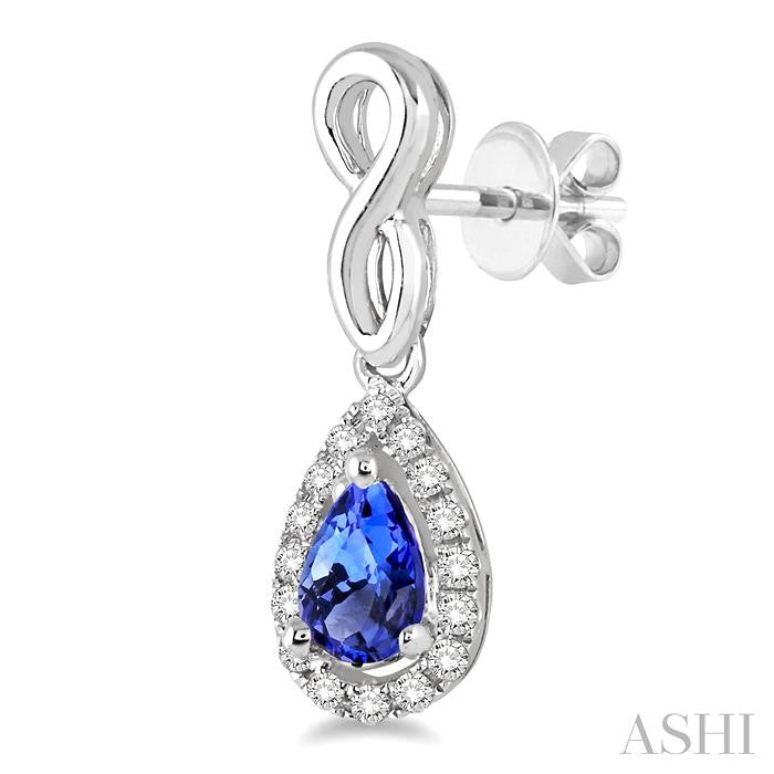 5x3 MM Pear Shape Tanzanite and 1/6 Ctw Round Cut Diamond Earrings in 14K White Gold