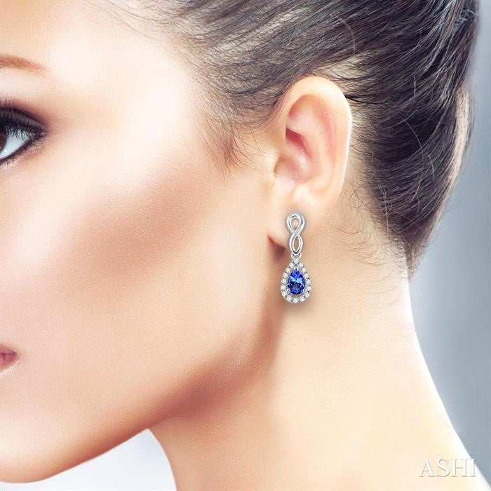 5x3 MM Pear Shape Tanzanite and 1/6 Ctw Round Cut Diamond Earrings in 14K White Gold