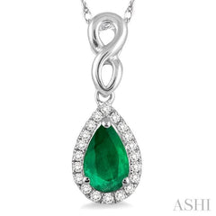 6x4 MM Pear Shape Emerald and 1/10 ctw Round Cut Diamond Pendant in 14K White Gold with Chain