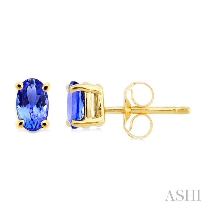 5x3 MM Oval Cut Tanzanite Stud Earrings in 14K Yellow Gold