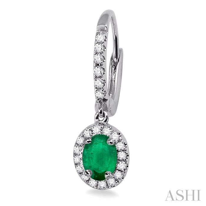 5x3 MM Oval Cut Emerald and 1/4 Ctw Round Cut Diamond Earrings in 14K White Gold