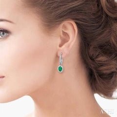 5x3 MM Oval Cut Emerald and 1/4 Ctw Round Cut Diamond Earrings in 14K White Gold
